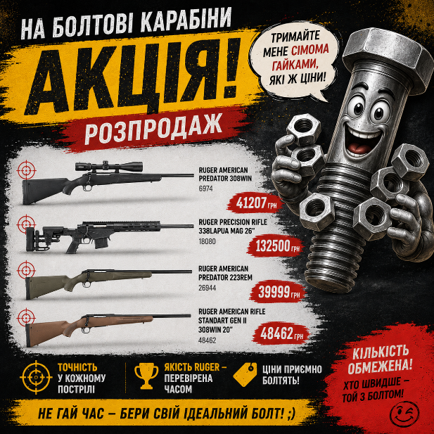 АКЦІЯ НА БОЛТОВІ КАРАБІНИ RUGER!
