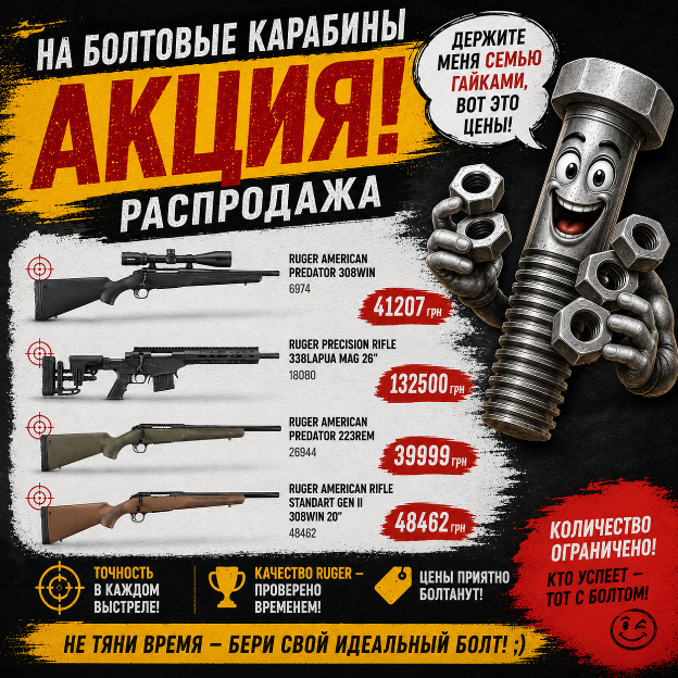 АКЦИЯ НА БОЛТОВЫЕ КАРАБИНЫ RUGER