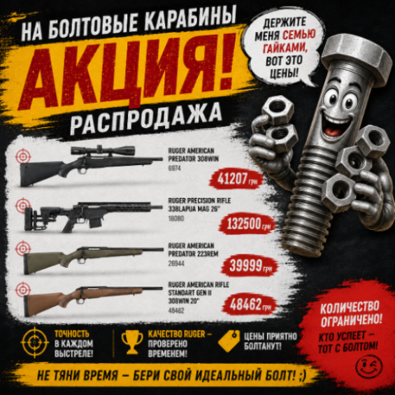 АКЦИЯ НА БОЛТОВЫЕ КАРАБИНЫ RUGER