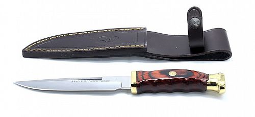 картинка Нож MUELA охотничий рукоять красн.вымоч.древ. в кожанном чехле 04/RANGER-14RR