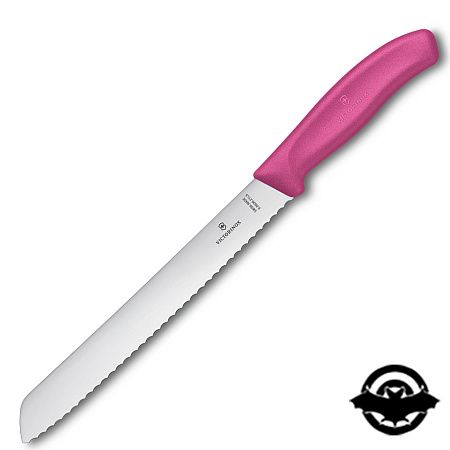 картинка Нож кухонный для хлеба Victorinox SwissClassic, изв. лезо, 21 cм, розовый, блистер 6.8636.21L5B