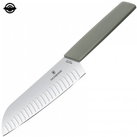 картинка Нож кухонный Victorinox Swiss Modern, 17 см сантоку fluted оливковый 6.9056.17K6B (4008139)
