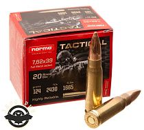 Патрон 7,62х39 NORMA FMJ 124gr 20шт/пак  740м/с ( 3004019)