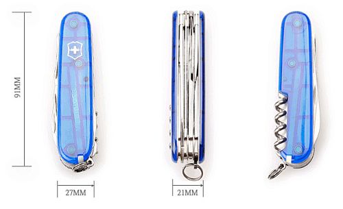 Нож VICTORINOX красный HUNTSMAN прозрачный синий 1.3713.T2